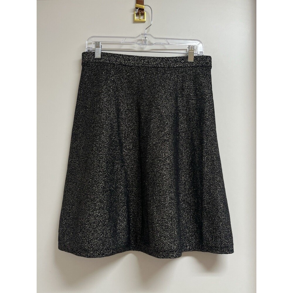 Nanette Lapore Womens L Knit Skirt A-Line FULL Black Gold Glitter Party